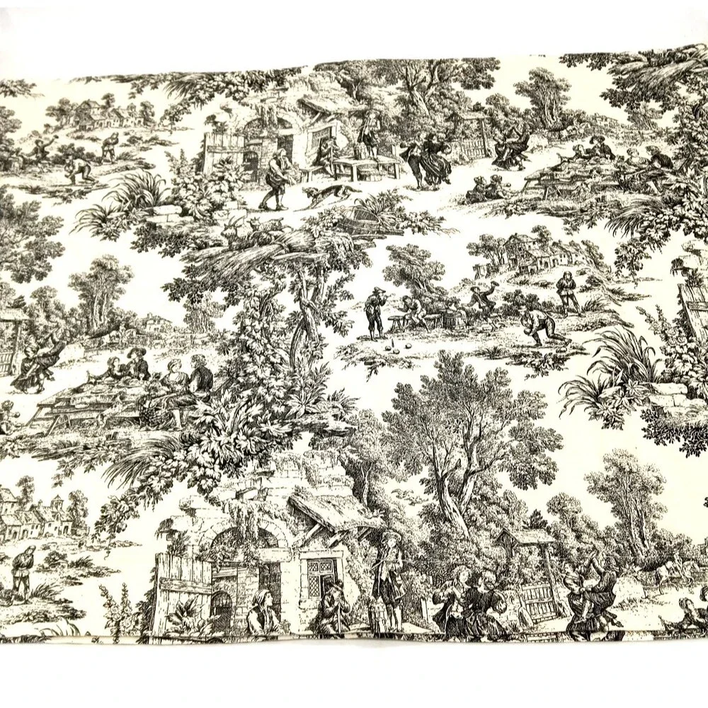 Vtg Waverly Charmed Life Pastoral Toile Black/Ivory Pair Pillow Shams 23X30